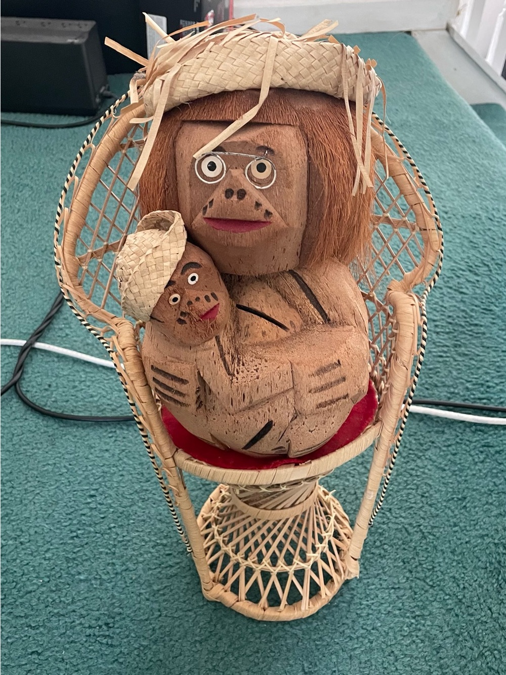 Vintage Coconut Shell Monkey And Baby Hand Carved